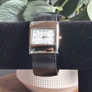 Cannes Black Snakeskin Look Cuff Watch